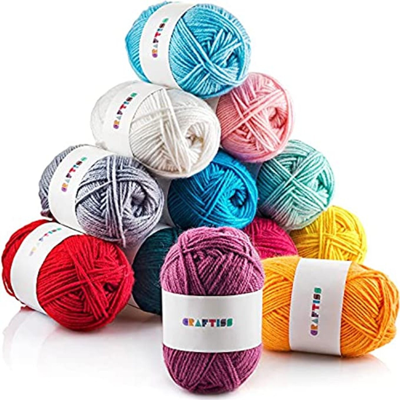 CRAFTISS 12x50g Acrylic Yarn Skeins - 1300 Yards of Soft Yarn for Crocheting and